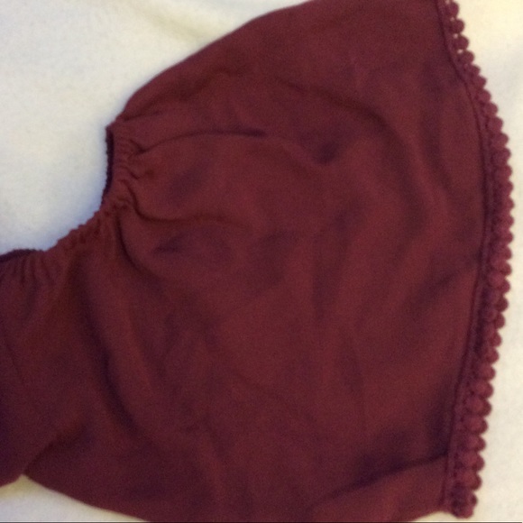 Burgundy GUESS cold shoulder front tassel tie top - Picture 7 of 8